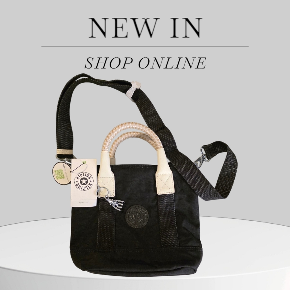 Kipling Black Tote with Cream Accents